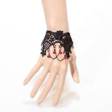 Yazilind Lolita Black Lace Red Crystal Slave Bracelet Metal Chain Red Beads