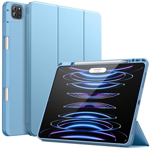 JETech Case for iPad Pro 12.9-Inch (6th/5th Generation, 2022/2021 Model) with Pencil Holder, Support 2nd Pencil Charging, Slim Tablet Cover with Soft TPU Back, Auto Wake/Sleep (Blue)
