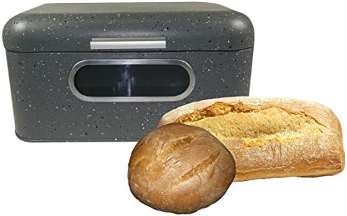 Maison Plus Retro Kitchen Grey Bread Tin Storage Box with Speckle Finish and Attached Lid