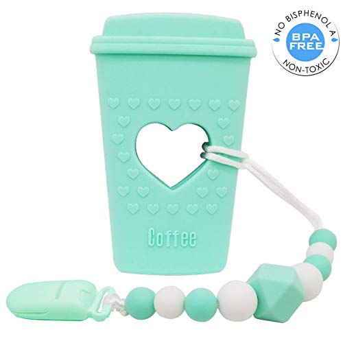 Coffee Cup Teething Toys | Baby Teether Toys with Teether Pacifier Clip Holder | BPA-Free Molar Teether Toys | Best