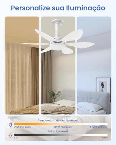 Ventilador de Teto com Luz 28", Instalação Fácil, 6 Pás para Forte Ventilação, Motor DC Reversível, Controle Remoto e Luz Regulável