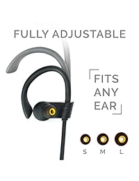 Back BayTM   Runner 27   Auriculares Bluetooth inalámbricos con ganchos para los oídos flexibles. Auriculares resistentes al sudor con 5 modos de sonido EQ, micrófono, batería de 8 horas y funda de transporte para auriculares