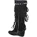 Nature Breeze Womens Bridget-02Hi Suede Fringe Studded Moccasin Knee High Wedge Boot,Black,8
