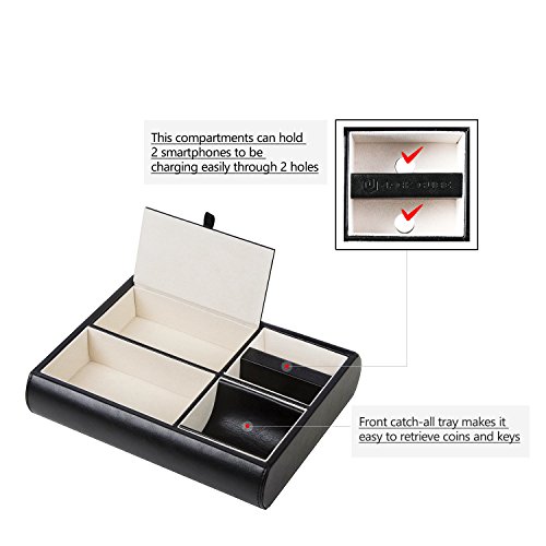 JackCubeDesign Leather Valet Tray ,Nightstand Desk or Dresser Organizer, Catch-all for Keys, Phone, Wallet, Coin, Jewelry, and More (10.34 x 2.15 x 8.19 inches) - MK158(BLACK)