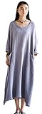 Soojun Women's Casual Cotton Linen Long Dress with Batwing Sleeve, Style1 Grey, One Size