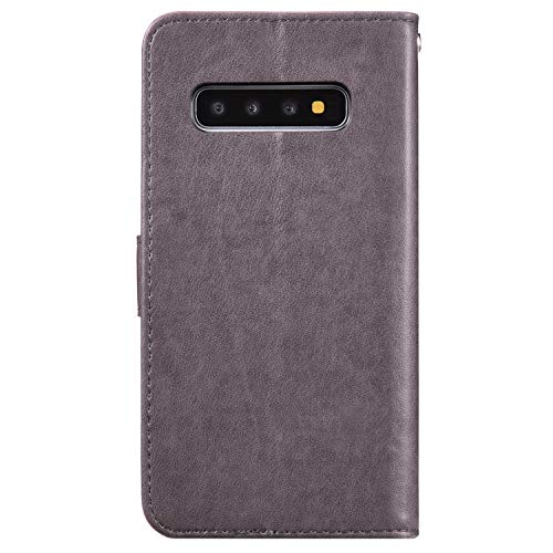ikasus Case for Galaxy S10 Plus Cover,Bling Diamonds Glitter Embossing Mandala Owl PU Leather Fold Wallet Flip Stand Protective Case Cover + Dust Plug & Stylus for Galaxy S10 Plus Wallet Case,Gray