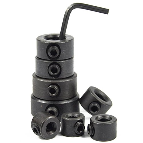 Tsmile 7Pcs 3-12mm Drill Bits Depth Stop Collar Ring - Positioner Spacing Ring Locator - 1PC Woodworking Drill Bits Hex Wrench (Black)