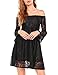 SE MIU Women Off Shoulder Long Sleeve O Neck Party Cocktail A-Line Floral Lace Swing Dress with Lining