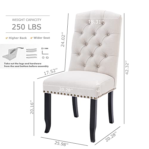 COLAMY Tufted Dining Chairs Set of 6, Upholstered Parsons Dining Room Chairs, Fabric Kitchen