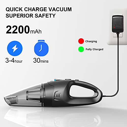 Aspirador de Mano sin Cable, Aspirador de Coche de 120W 8000PA, Luz LED, Filtro Lavable, Aspiradora Recargable Portátil Profesional en Seco y Húmedo para Hogar Oficina
