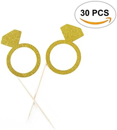 30PCS Mseeur Best Cupcake Toppers Glitter Gold Mini Diamond Ring Decoration Dessert Table Birthday Party Decor, Cupcake Picks Gold Birthday Party Supplies.