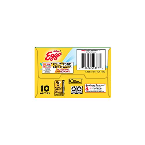 Kellogg's Eggo, Nutri-Grain, Frozen Waffles, with 8 Grams of Whole Grain, Easy Breakfast, 12.3 oz Box (10 Count)