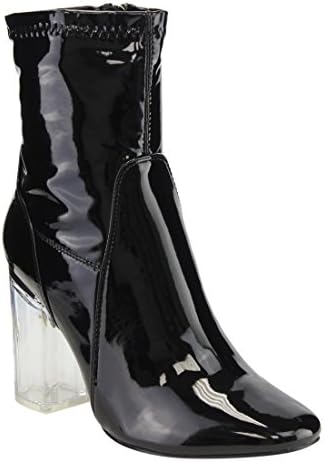 X2B Sleek Ankle Bootie Latex Patent Perspex Glass Block Heel w Pointed Toe