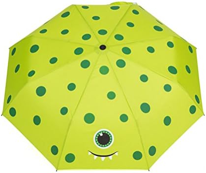 ADJOY9 Compact Cartoon 8-rib Pongee Cloth Windproof Kids 3-Fold Rain Umbrella-Green Freak