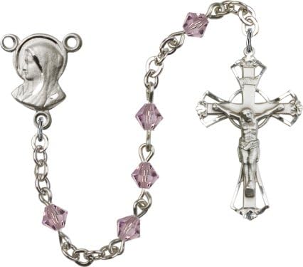 Madonna Light Amethsyt 5mm Swarovski Rundell Crystal Sterling Silver Rosary By Bliss Manufacturing