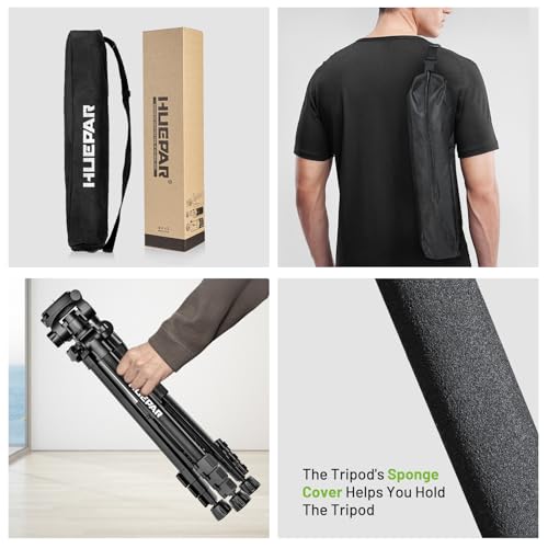 Huepar 146 cm Lightweight Portable Tripod for Laser, Adjustable Construction Tripod with 3-Way Swivel Head, Spirit Levels, 1/4 Inch and 5/8 Inch Thread Connection for Various Tools
