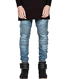 OLRIK Mens Skinny Runway Distressed Slim Denim Biker Jeans Hiphop Pants