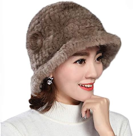 Winter Genuine Knitted Mink Fur Hat for Womens Beanie Warm Cap