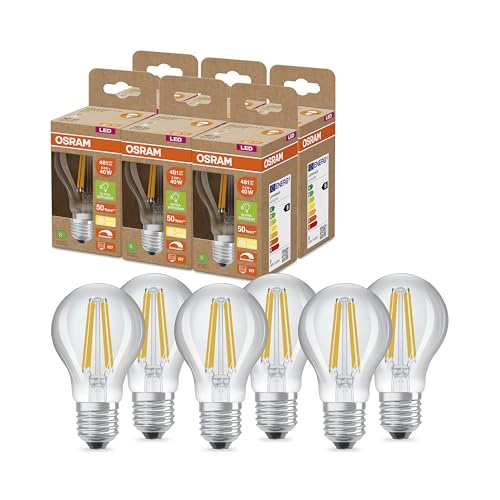 OSRAM SUPERSTAR+ CLASSIC P GLFR 40 LED-Lampe, E27, Kolbenform, 2,6W, 481lm, 2700K, warmweißes Licht, dimmbar, LED-Filament-Technologie, sehr geringer Energieverbrauch, Energieeffizienzklasse B,6-Pack