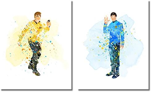 Star Trek Watercolor Prints - Set of 2 (8 inches x 10 inches) Poster Photos - Captain James Kirk and Mr Spock
