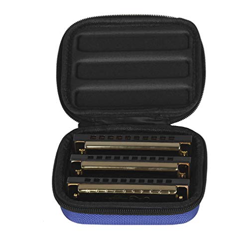 Yunzee Rain-Proof Quakeproof and Waterproof Harmonica Case Suit for 10 Hole Harmonica Instruments Accessories,Blue,Oxford+polyfoam