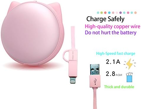 Power line Lightning Cable(3.3ft/1m), Semi-automatic Sorting Salable USB Cable, 2 in 1 Lightning Cat-ears Portable Cable, Durable and Fast Charging Cable for iPhone, iPad and Android (Pink)