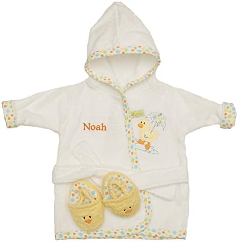 PERSONALIZED Monogrammed Ducky the Duck Hooded Bath Robe & Slipper Set Sz 0-9 Mo
