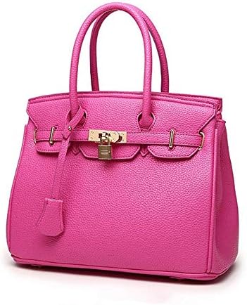 Vivian To Women's Classic Pebbled Leather Padlock Shoulder Bag Top-handle Handbag (Rose-carmine)