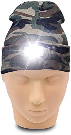 Tangmi Ultra Bright 5 LED Hands Free Unisex Lighted Beanie Cap/Hat Power(Camo)