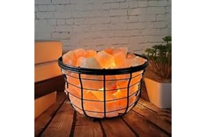 NatureBoost Himalayan Pink Salt Metal Basket Lamp (Round) with Pair of Extra Bulb, Unique Gift Idea