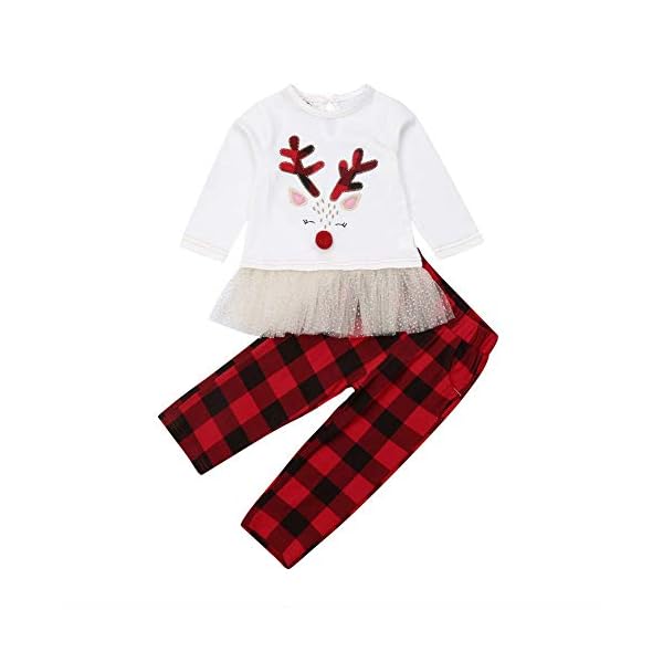 Funny Toddler Girl Christmas Outfits Boutique Reindeer Shirt Top+Plaid Pants Set