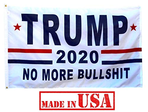 US Flag Factory - 3x5 FT Trump Flag (Made in USA) - US Standard 200 Denier Outdoor SolarMax Nylon (Grommets) (Trump 2020 No BS (White))