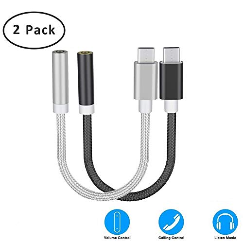 USB C to 3.5mm Audio Adapter, Weudozue 2 Pack Type USB-C to 3.5mm Headphone Jack Microphone Nylon Cable Compatible with Motorola Moto Z, Xiaomi,LeEco Le and More