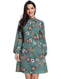 Azalosie vestido floral de cuello alto con bolsillos de manga larga túnica corto con cinturón, vestido casual para trabajo, fiesta en la playa