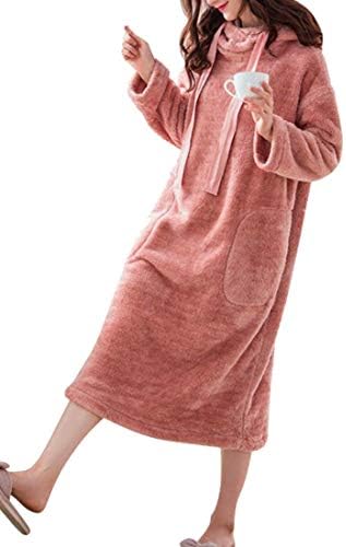 Lutratocro Women's Hooded Fleece Loungewear Flannel Sleep Dress Winter Nightgown