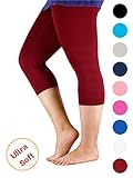 Premium Soft Light Comfy Fit Bamboo Capri Pants Cropped Under Dress Leggings for Women Regular and Plus Size Wine Red 6XL (US 3XL Plus)