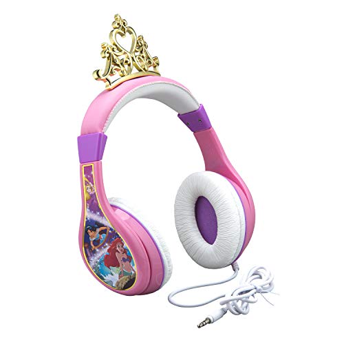 disney princess - auriculares para niños, diadema ajustable, sonido estéreo, conector de 3,5 mm, auriculares con cable para niños, sin enredos, control de volumen, plegables, auriculares para niños sobre la oreja para la escuela, el hogar, viajes