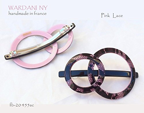 Wardani, LG 2 circles Barrette , Handmade in France Lace (Pink)