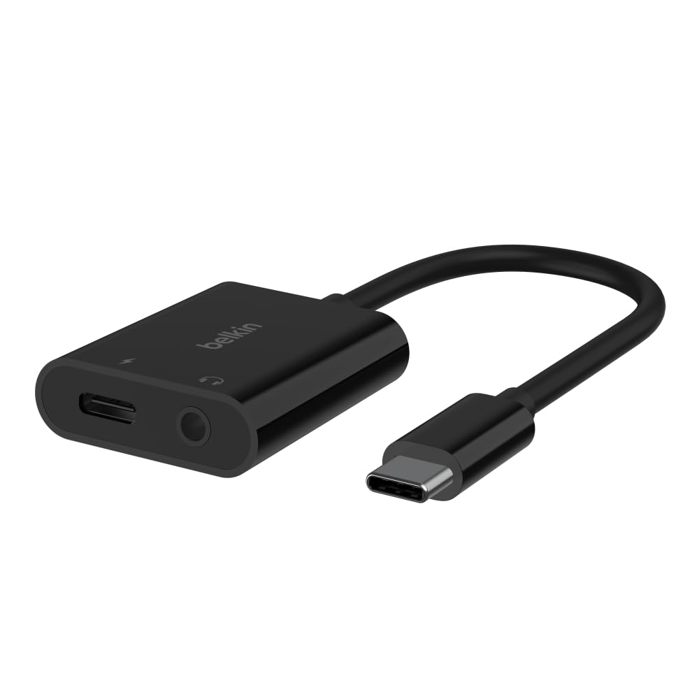 Belkin RockStar™ 3.5mm Audio + USB-C® Charge Adapter, Headphone Adapter w/USB-C 60W Power Delivery Fast Charging for iPhone 15, iPad Pro, Galaxy, Note, Google Pixel, LG, Sony Xperia & More - Black