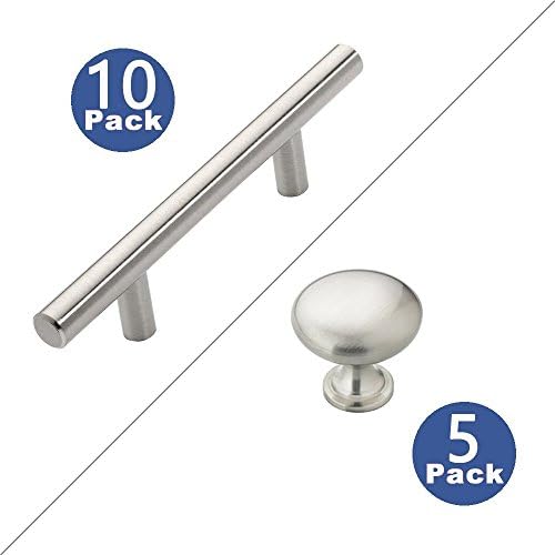 Hypergiant Cabinet Hardware 10 Pack T Bar Cabinet Pulls 5 Pack Cabinet Knobs Kitchen Handles Stainless Steel for Bathroom Bedroom Cupboard Door and Drawer