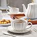EDUPET YSECTLAABBCC YoungQI Porcelain Tea Coffee Sets with Teapot Sugar Bowl Cream Pitcher Teaspoons and Tea Strainer for Tea/Coffee, Cups& Saucer Service for 6(Lily White)