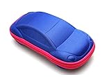 Qingsun Candy Color Kids Cartoon Sunglasses Case Cute Car Shaped Spectacle Zipper Hard Eyeglass Case Box sunglasses case(Blue-Red)