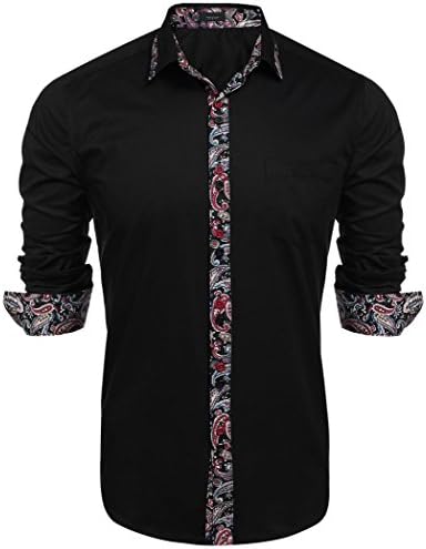 Men's Tuxedo Shirts Printing Collared Button Down Shirt Black M