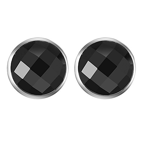 925 Sterling Silver Black Onyx Round Button Earrings Studs 9MM - Thumbnail 5