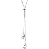 Vanbelle Sterling Silver Jewelry - Rhodium Plated with 925 Stamp - Minimalist Adjustable Tear-Drop Pendant Necklace for Women - 16.5 Inches long + 2 Inches Extender