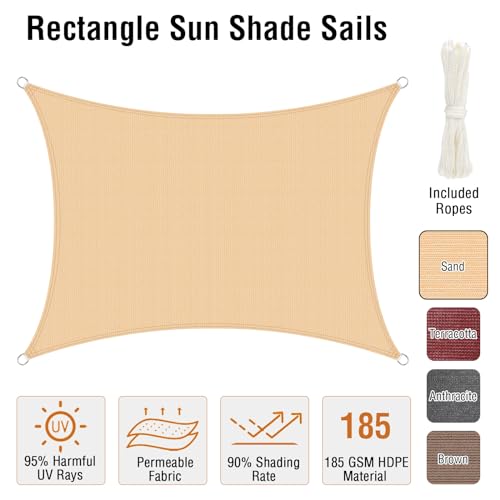Duerer Awning 3.6 x 4.8 m Rectangular Sun Protection for Garden, Balcony and Patio, 95% UV Protection, 185 g/m² High Density Fabric, Water-Permeable for Patio, Pergola, Backyard, Outdoor Sand Colour