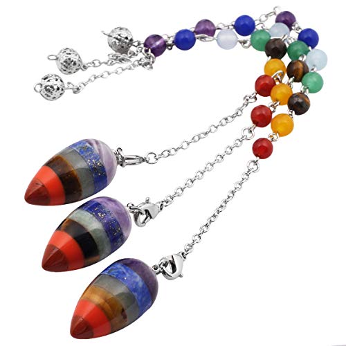 TUMBEELLUWA Healing Crystal Quartz 7 Chakra Pendulum Dowsing Gemstone Divination Reiki Stone,7 Chakra Style 3 - Thumbnail 2