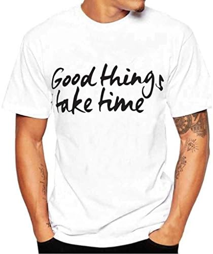 AUSKA Men's Good Things Take Time T-Shirt Printing Tees Shirt Short Sleeve