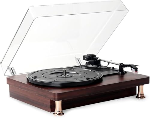 Tocadiscos Totalmente Automático con Transmisión por Correa, Velocidades de 33/45 RPM,Bluetooth Toca Discos de Vinyl, con Altavoces Estéreo Audio Technica 3 Velocidades de Reproducción Vinilos(Negro)