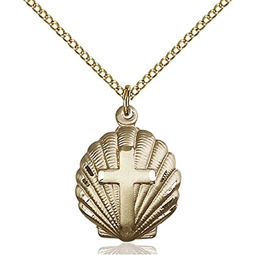 Gold Filled Cross Pendant 3/4 x 5/8 inches with Gold Filled Lite Curb Chain